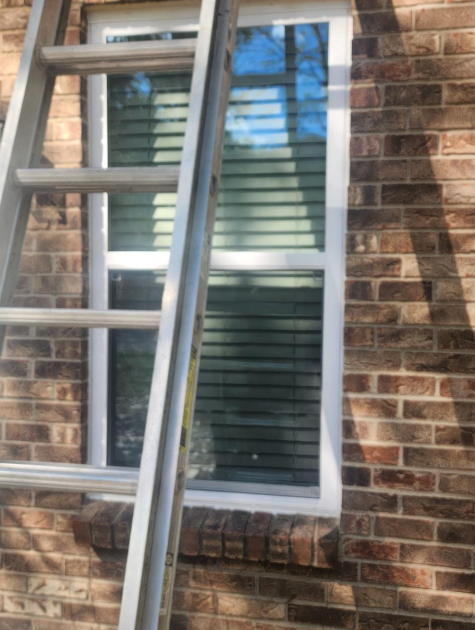 Finished double-hung replacement window with white frame